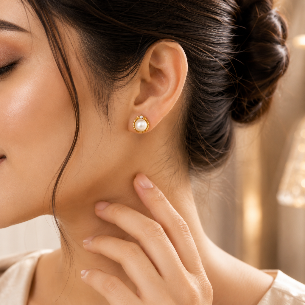 Elegant Pearl Stud Earrings for Women | Krishna Pearls and Jewellers