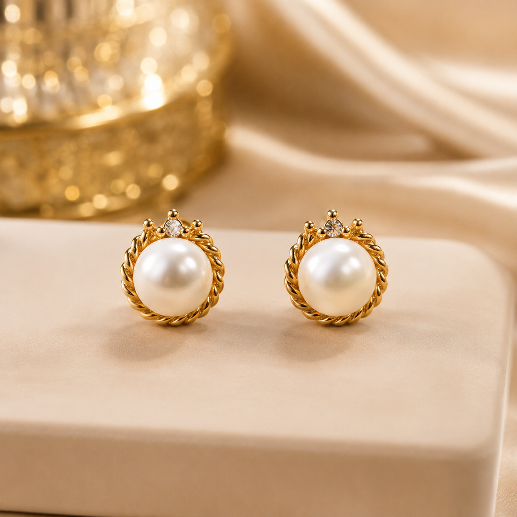 Elegant Pearl Stud Earrings for Women | Krishna Pearls and Jewellers