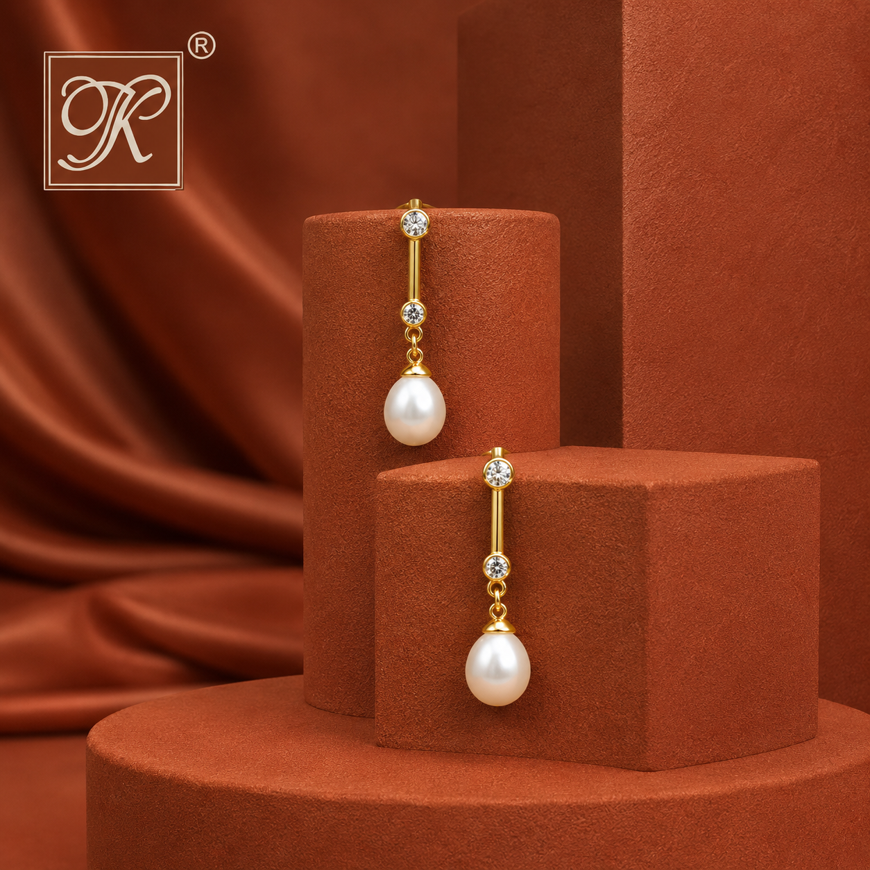 Vintage White Pearl & CZ Drop Earrings in Gold | Pearl Earrings for Women | Krishna Pearls & Jewellers
