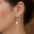Vintage White Pearl & CZ Drop Earrings in Gold | Pearl Earrings for Women | Krishna Pearls & Jewellers