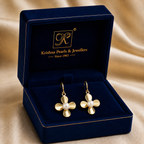 Luxe White Pearl Drop Earrings in Gold | Pearl Earrings for Women | Krishna Pearls & Jewellers