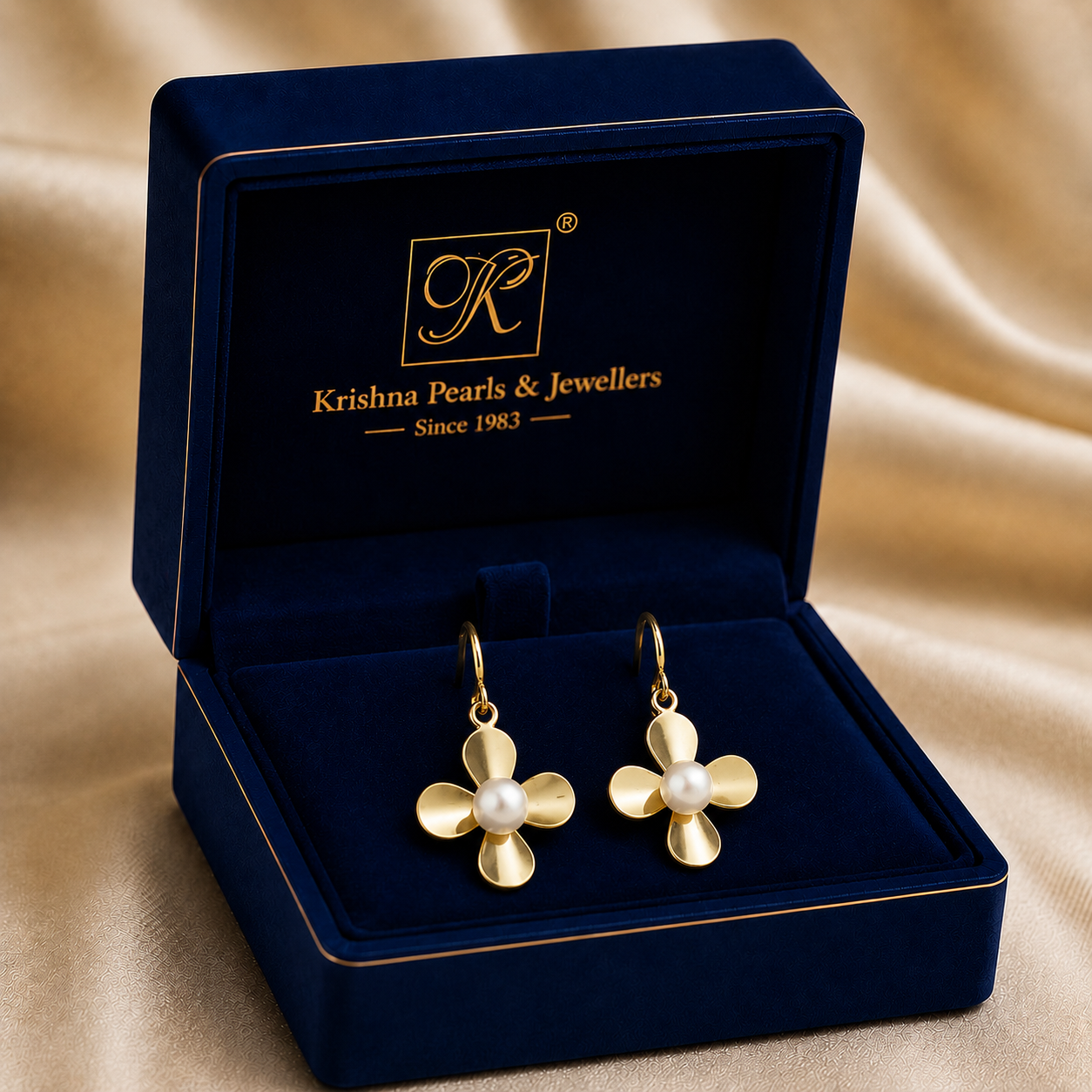 Luxe White Pearl Drop Earrings in Gold | Pearl Earrings for Women | Krishna Pearls & Jewellers