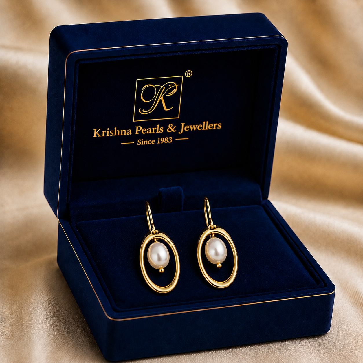 Designer White Pearl Drop Earrings in Gold | Pearl Earrings for Women | Krishna Pearls & Jewellers