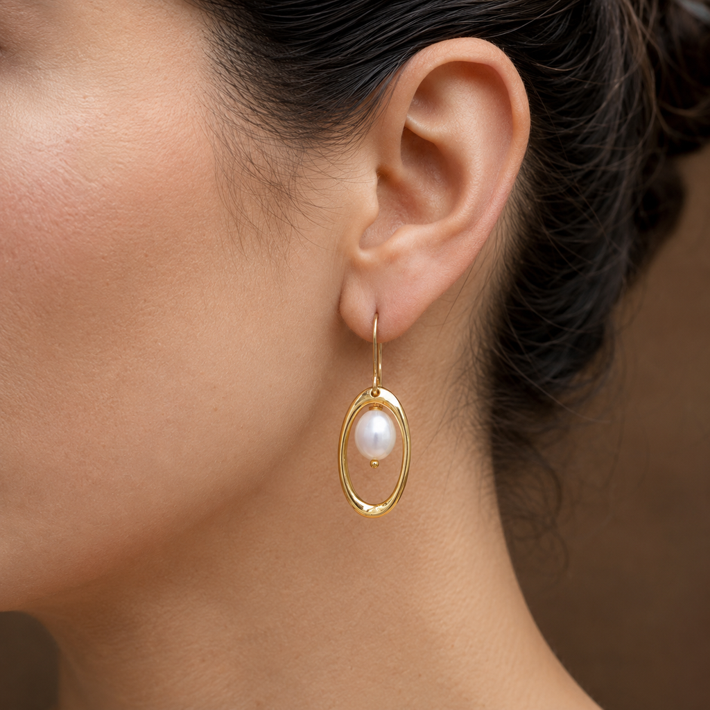 Designer White Pearl Drop Earrings in Gold | Pearl Earrings for Women | Krishna Pearls & Jewellers