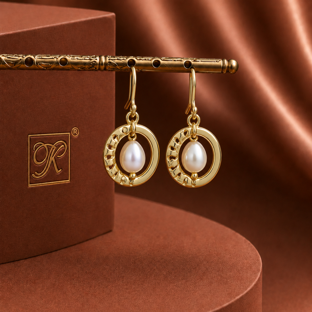 Stylish White Pearl Drop Earrings in Gold | Pearl Earrings for Women | Krishna Pearls & Jewellers