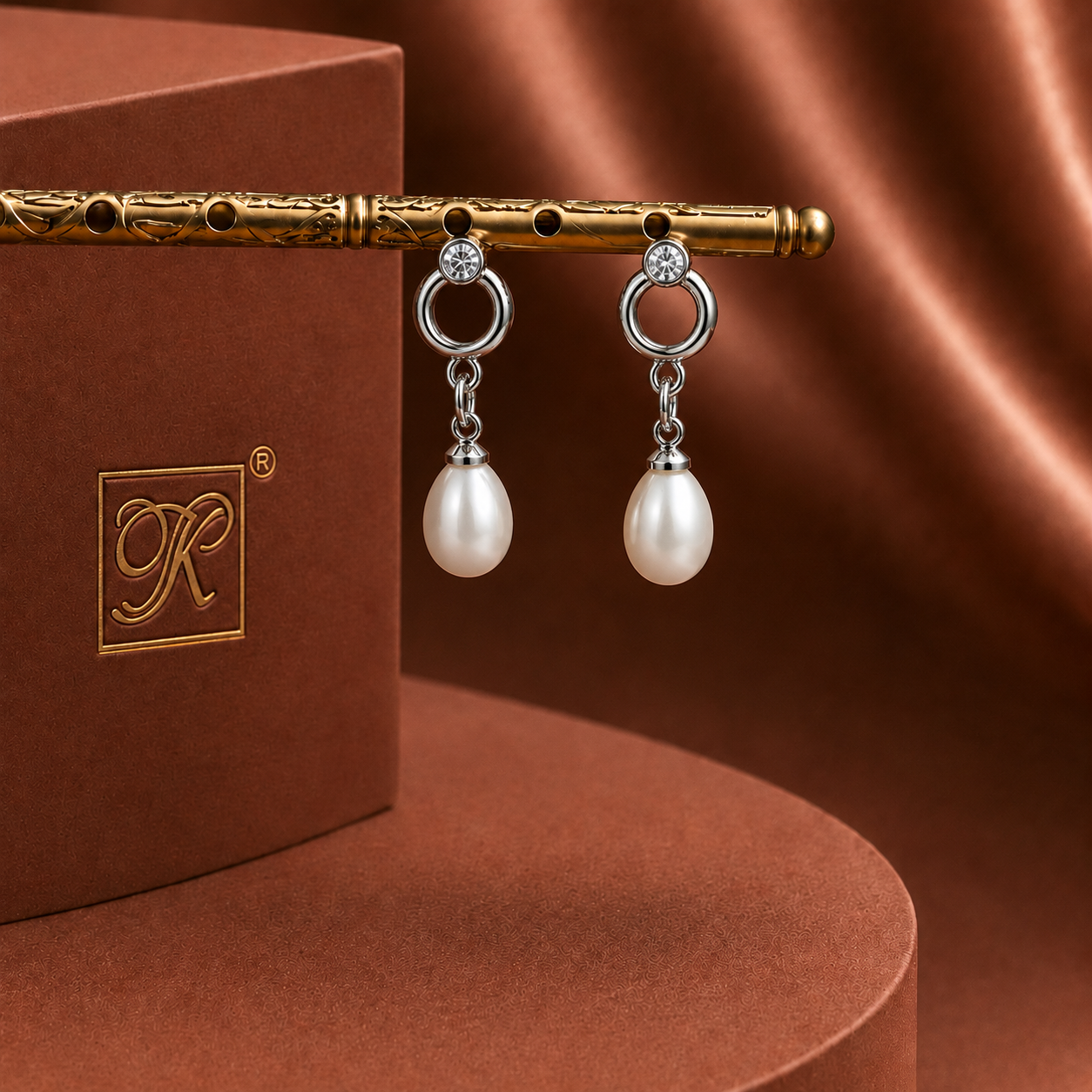 Statement White Polish White Pearl & CZ Drop Earrings in Silver Tone | Pearl Earrings for Women | Krishna Pearls & Jewellers