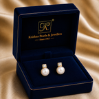 Vintage Freshwater Pearl & CZ Stud Earrings in Gold | Pearl Earrings for Women | Krishna Pearls & Jewellers
