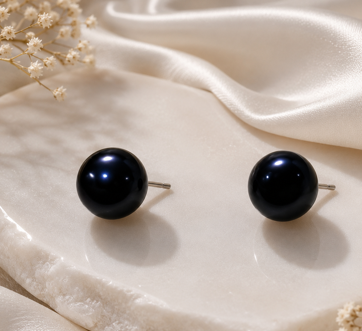 Midnight Elegance Black Pearl Stud Earrings | Krishna Pearls and Jewellers