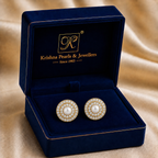 Artistic Freshwater Pearl & CZ Stud Earrings in Gold | Pearl Earrings for Women | Krishna Pearls & Jewellers