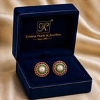 Floral Freshwater Pearl with Multi Stone Stud Earrings in Gold | Pearl Earrings for Women | Krishna Pearls & Jewellers