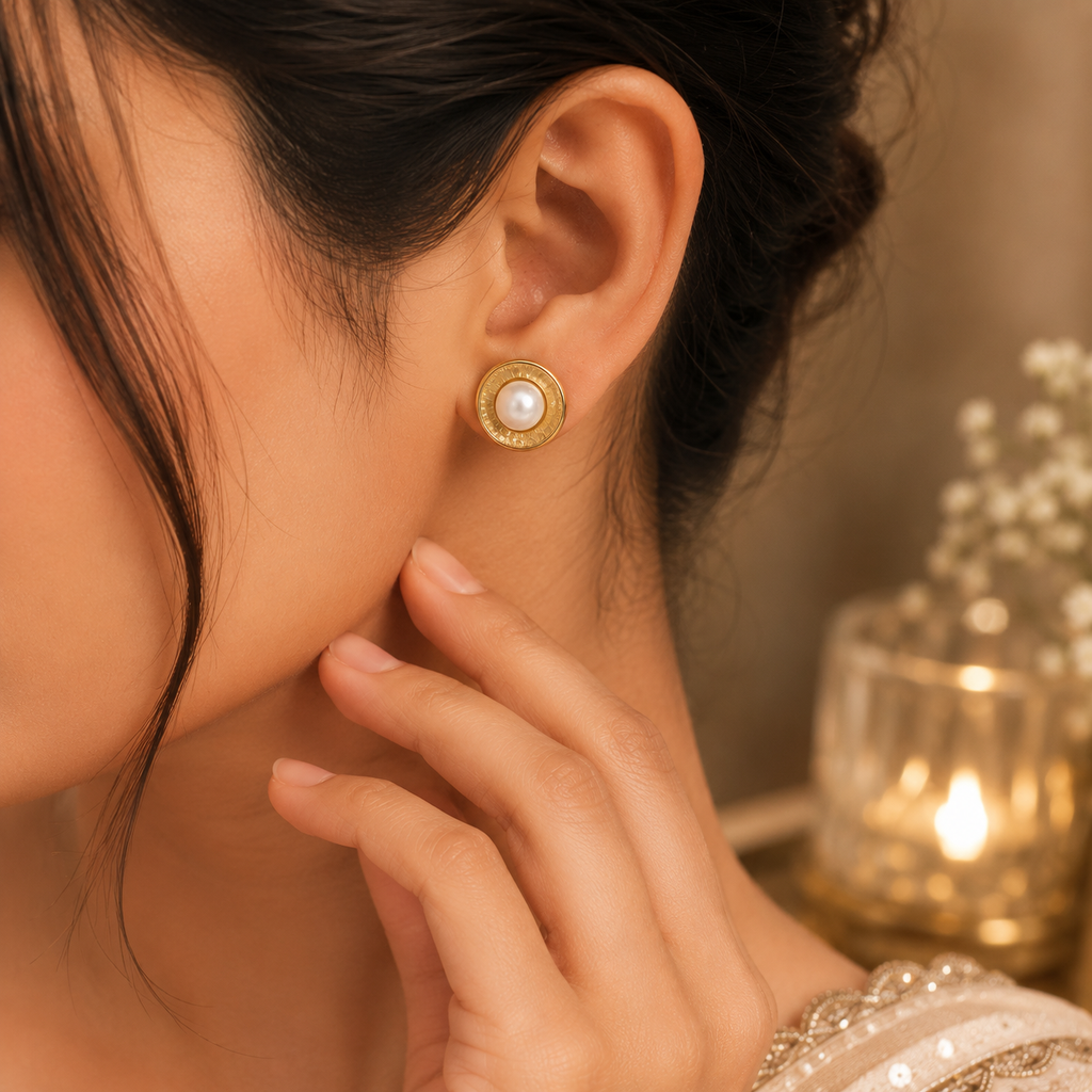 Classic Pearl Gold Stud Earrings for Women | Krishna Pearls and Jewellers