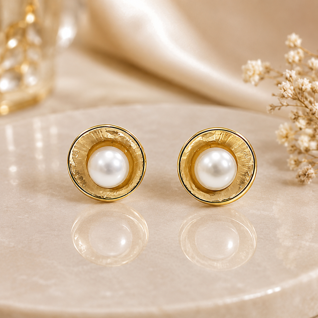 Classic Pearl Gold Stud Earrings for Women | Krishna Pearls and Jewellers