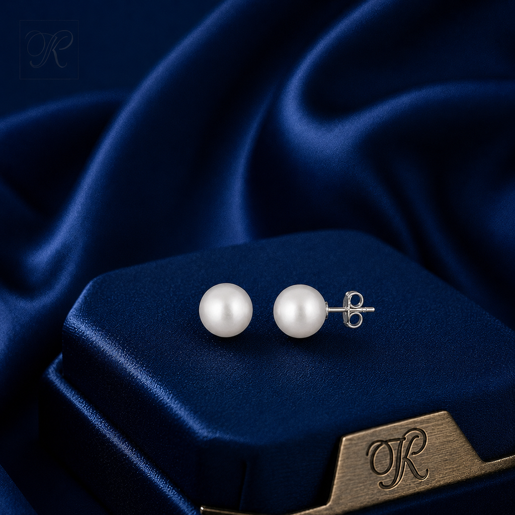 High-Quality Plain Pearl Stud Earrings | Krishna Pearls and Jewellers