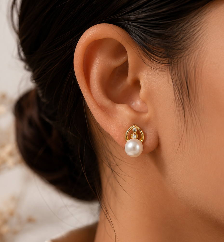 Classic White Pearl Stud Earrings | Krishna Pearls and Jewellers