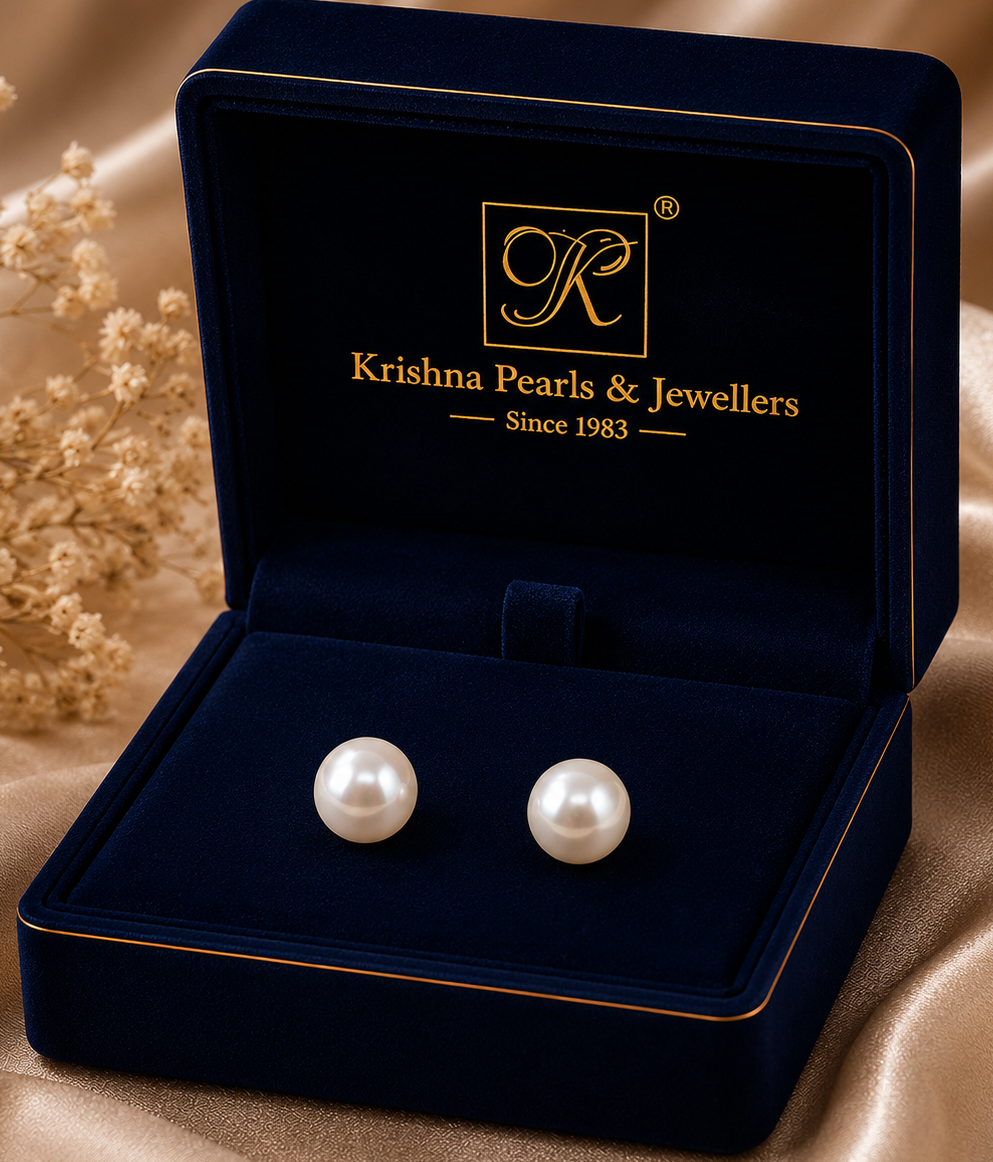 Classic White Pearl Stud Earrings | Krishna Pearls and Jewellers