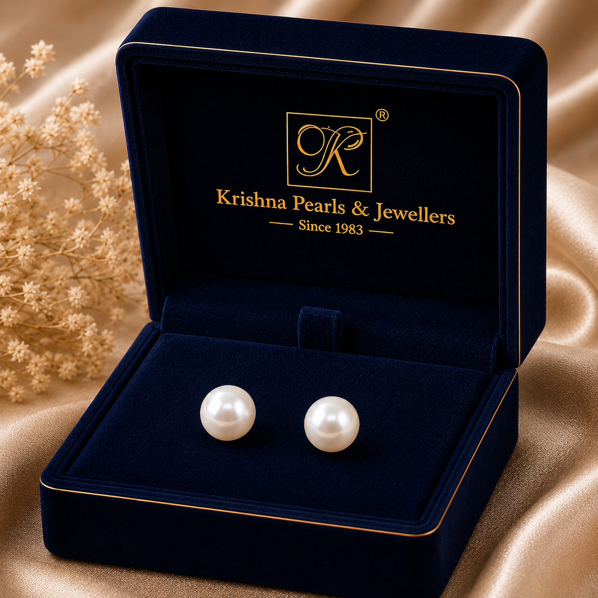 Classic White Pearl Stud Earrings | Krishna Pearls and Jewellers