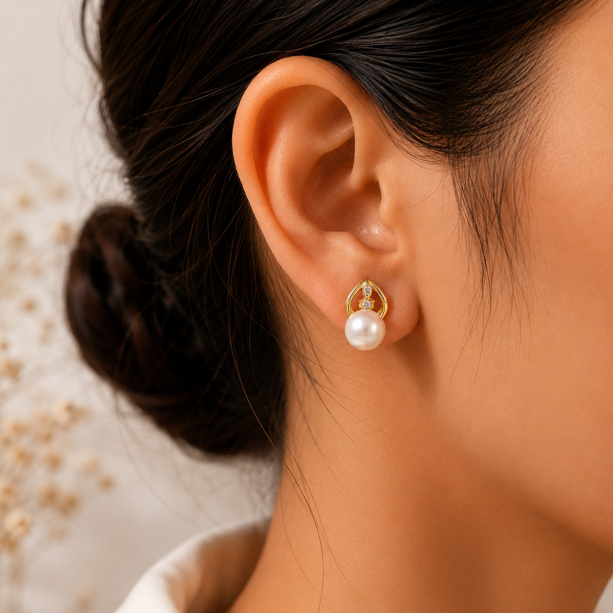 Classic White Pearl Stud Earrings | Krishna Pearls and Jewellers