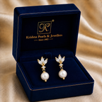 Grand White Pearl & CZ Drop Earrings in Gold | Pearl Earrings for Women | Krishna Pearls & Jewellers