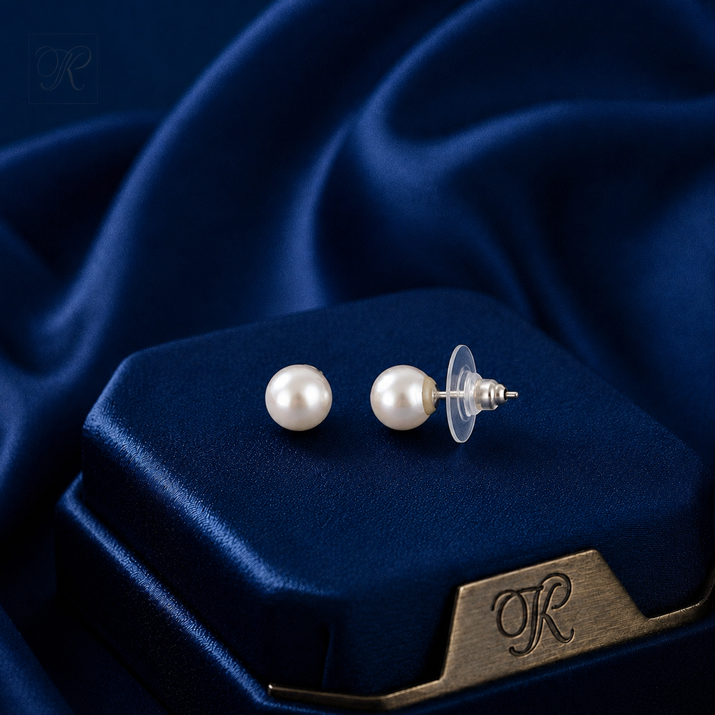 Timeless Ivory Pearl Studs Freshwater Pearl | Krishna Pearls and Jewellers