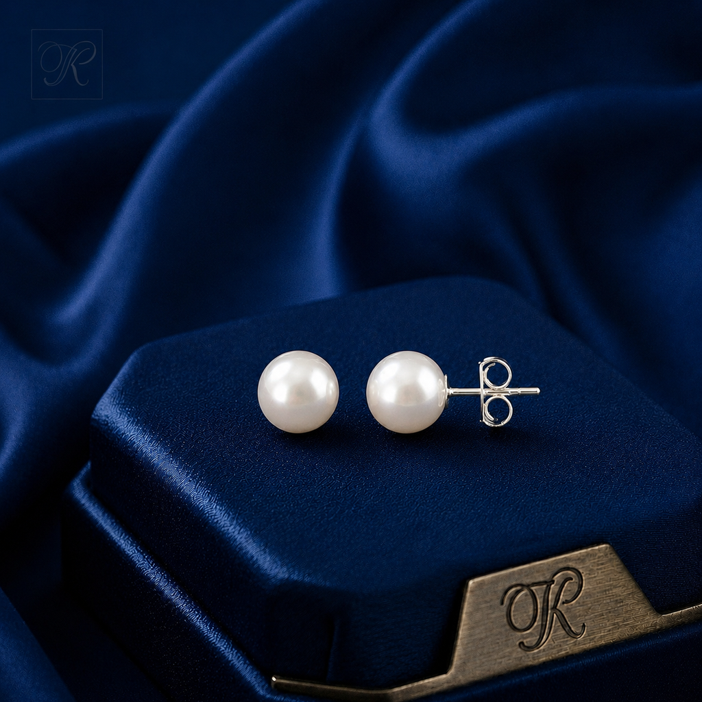 Classic Ivory Pearl Studs Freshwater Pearl | Krishna Pearls and Jewellers