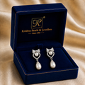 Regal White Polish Freshwater Pearl & CZ Drop Earrings in Silver Tone | Pearl Earrings for Women | Krishna Pearls & Jewellers