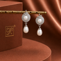 Bridal White Polish Freshwater Pearl & CZ Drop Earrings in Silver Tone — Style T4502 | Pearl Earrings for Women | Krishna Pearls & Jewellers