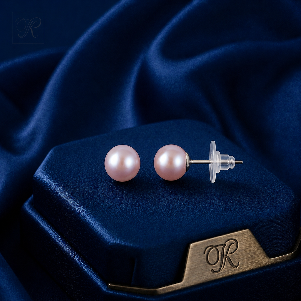 Rose Lustre Pink Pearl Stud Earrings | Krishna Pearls and Jewellers