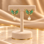 Aqua Butterfly Pearl Drop Earrings for Women – Iridescent Gold-Tone Design | Krishna Pearls & Jewellers