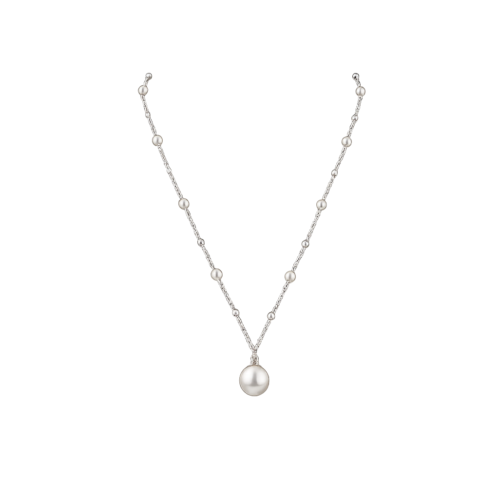 White Freshwater Pearl Pendant Necklace in Sterling Silver Polish| Elegant Pearl Drop Necklace