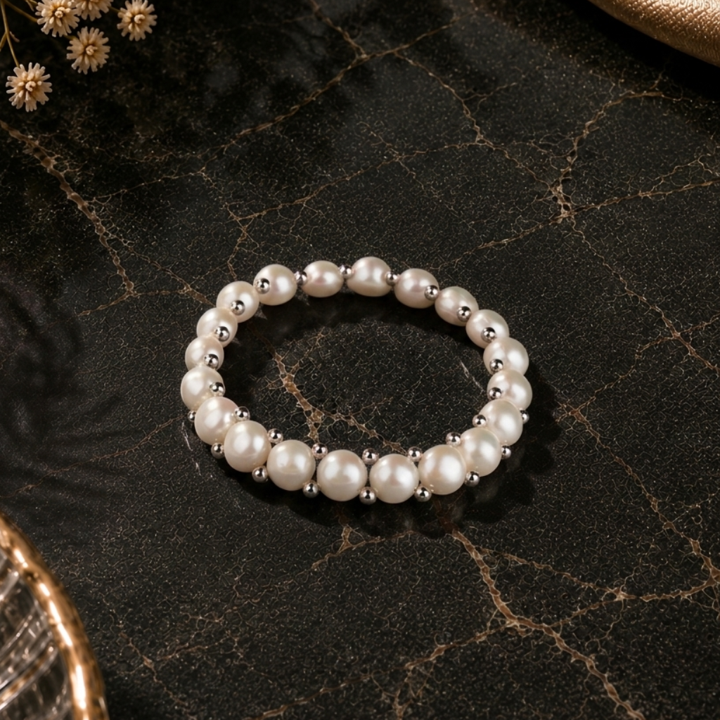 Classic White Pearl Stretch Bracelet | Elegant Freshwater Pearl Beaded Bracelet for Women