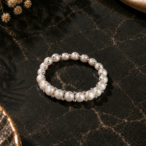 Classic White Pearl Stretch Bracelet | Elegant Freshwater Pearl Bea... — view 1 — pearl jewellery — Krishna Pearls Hyderabad