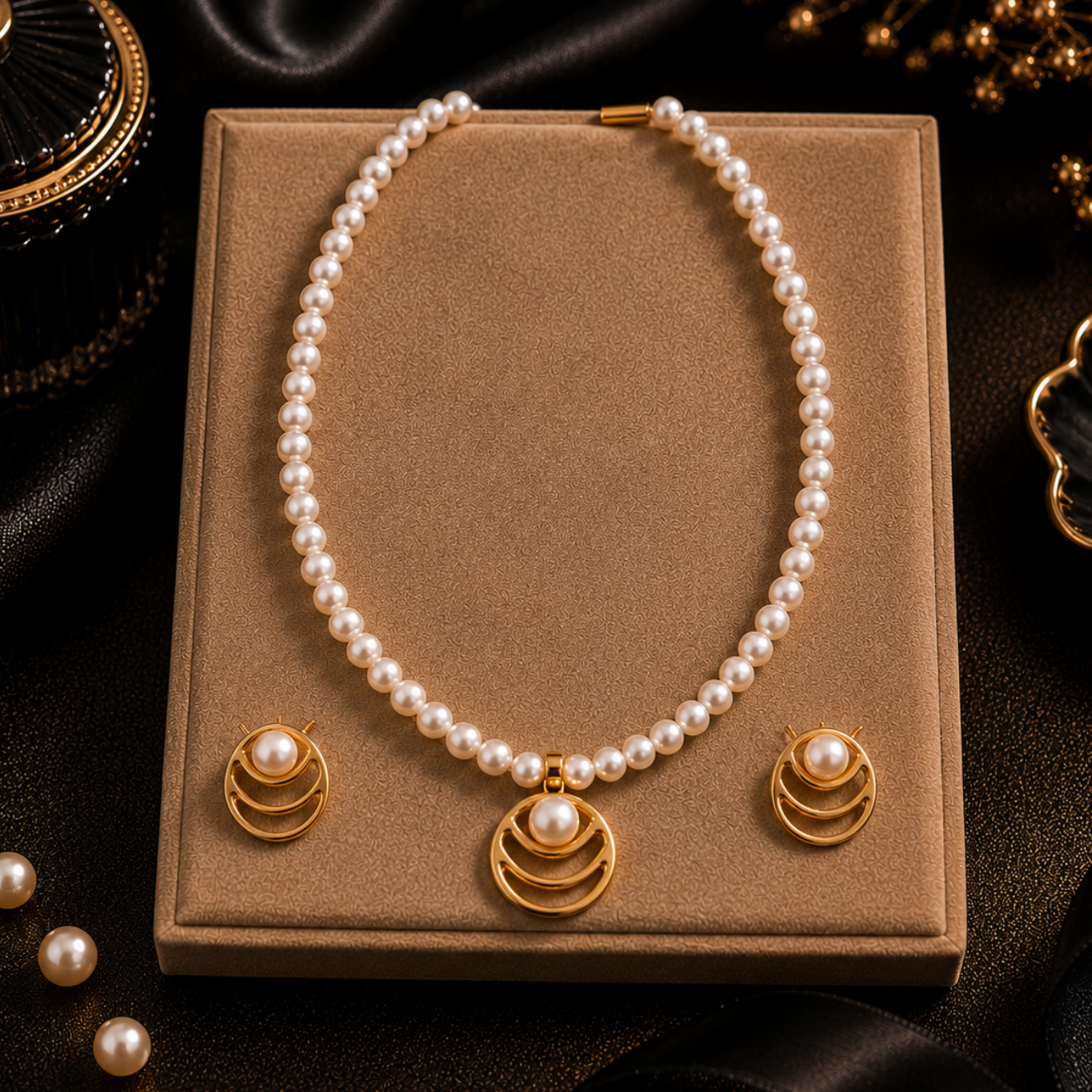 Golden Halo Pearl Necklace Set | Krishna Pearls and Jewellers