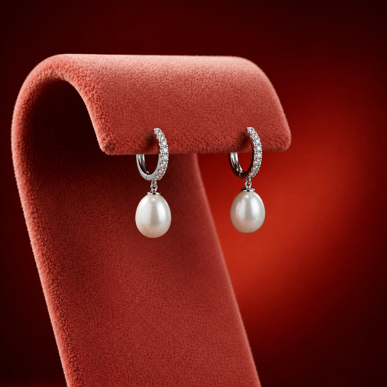 Freshwater Pearl & CZ Hoop Drop Earrings in Sterling Silver | Elegant Pearl Hoop Earrings for Women