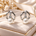 White Polish Freshwater Pearl Stud Earrings in White Gold / Rhodium | Pearl Earrings for Women | Krishna Pearls & Jewellers